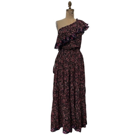 Free People Dress What About Love Maxi Size S‎ to M Black Floral Ruffle - Picture 5 of 8